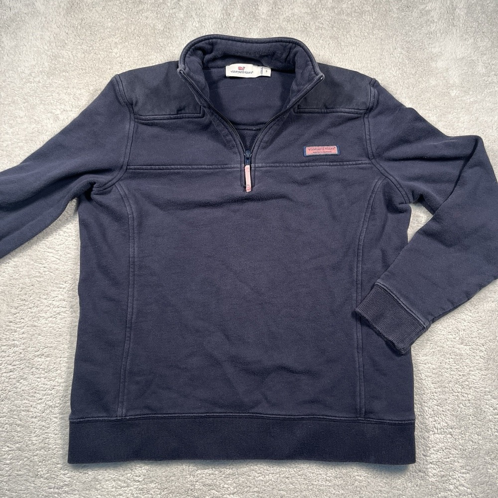 Vineyard Vines Shep Shirt Quarter Zip Pullover Navy Blue S 100% Cotton Terry